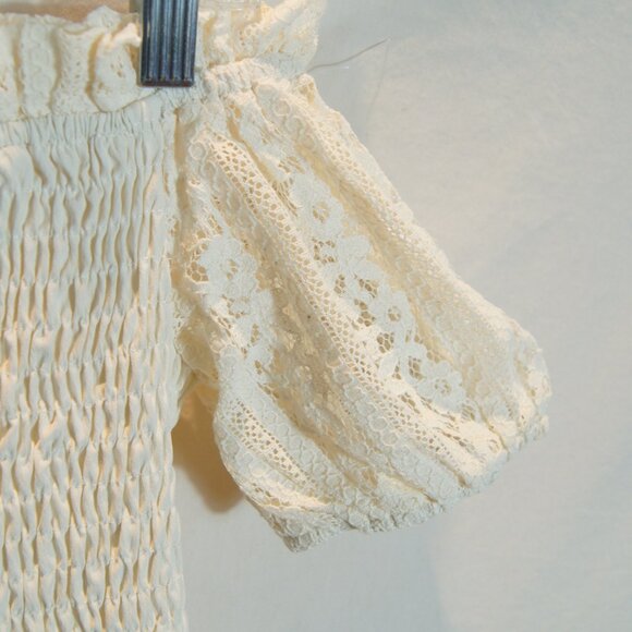 Loness Women’s Off Shoulder Smocked Midi Dress Size S EU36 US4 Cream Lace Hem - Picture 4 of 5